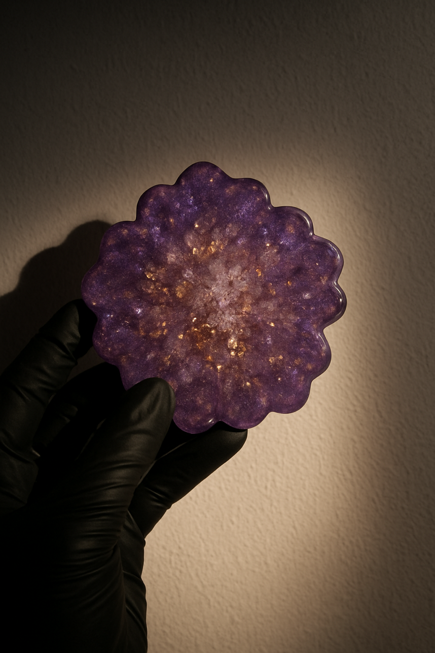 Amethyst Bloom – 4’lü El Yapımı Epoksi Bardak Altlığı Seti