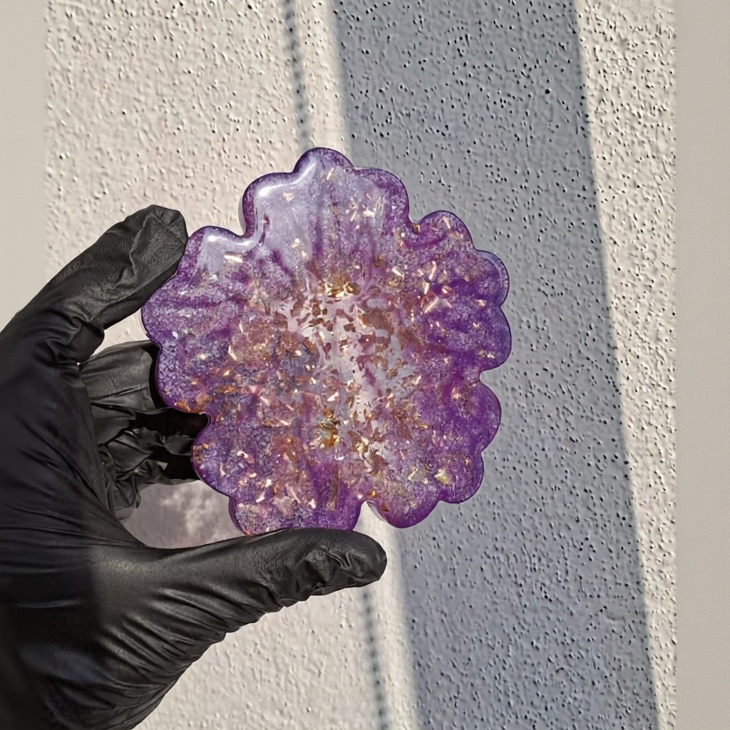 Amethyst Bloom – 4’lü El Yapımı Epoksi Bardak Altlığı Seti