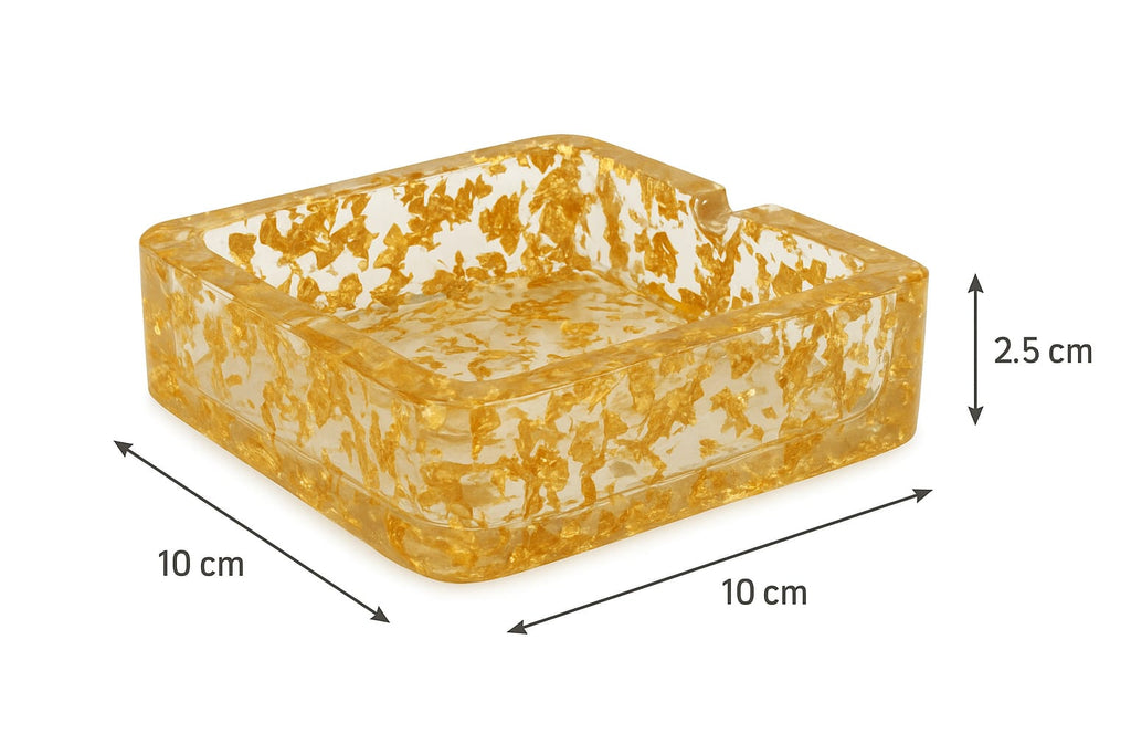 Golden Flake Square – Luxe Altın Varak Epoksi Kül Tablası