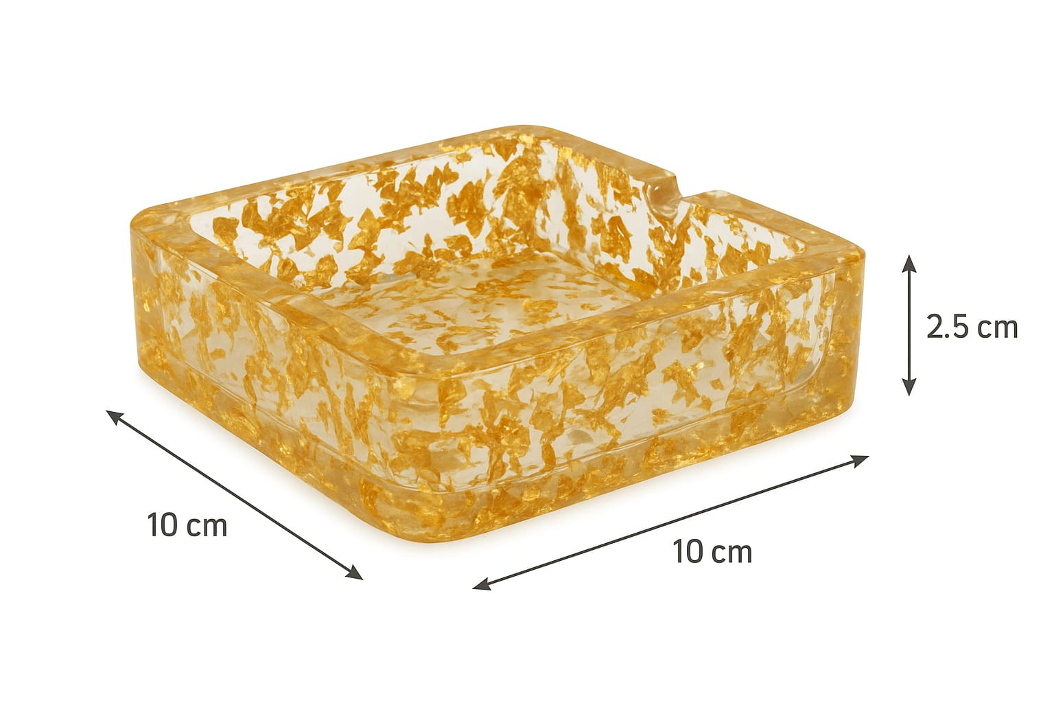 Golden Flake Square – Luxe Altın Varak Epoksi Kül Tablası