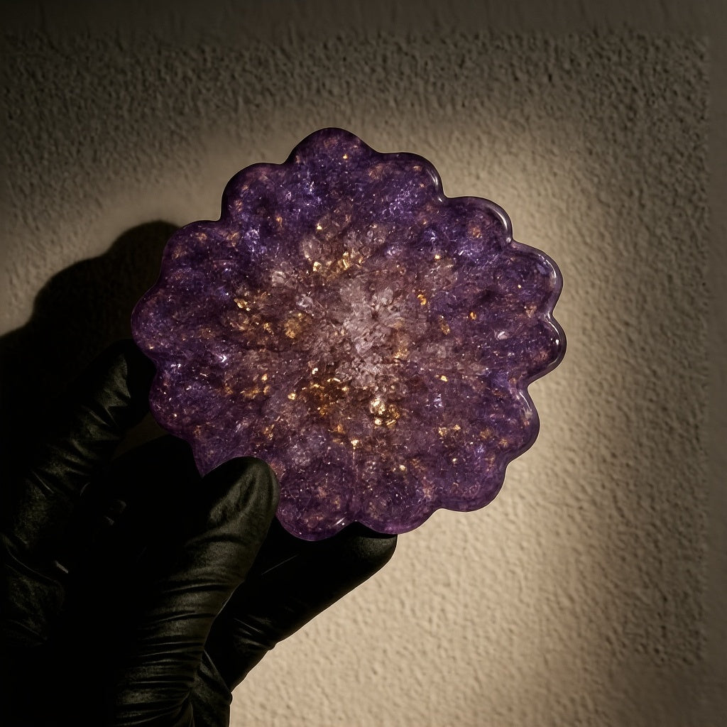 Amethyst Bloom – 4’lü El Yapımı Epoksi Bardak Altlığı Seti